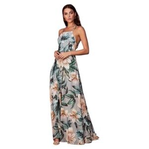 Lulus NWT Love Abloom Grey Floral Print Size Medium Lace-Up Maxi Dress Romantic